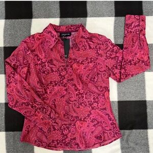 Jones New York Signature Hot Pink Paisley Zip-up Cotton Fitted Shirt Women’s M